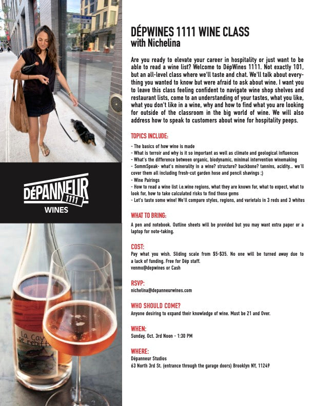 WINE CLASS! WINE CLASS! By Donation. Sunday Oct. 3rd Noon130 in our Depanneur Wines